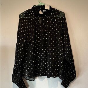 Evereve Black Top with Silver Dots